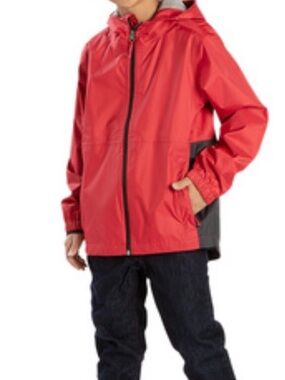 Rugged Exposure Kids Packable Waterproof Rain Jacket – Red & Navy Blue – Size M